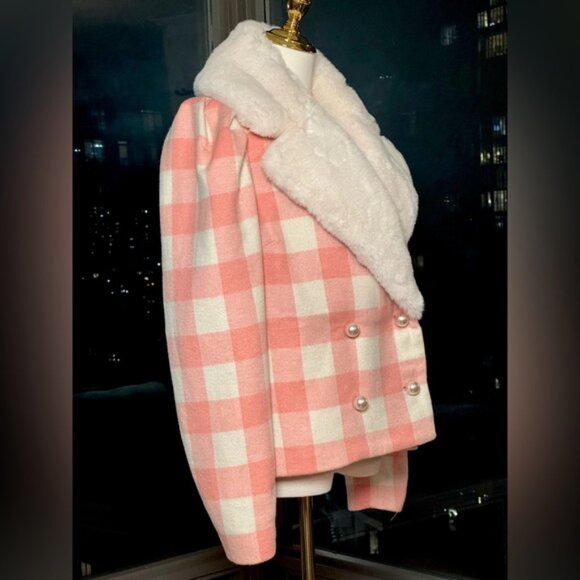 🆕 LOVESHACKFANCY 🧿 NWOT Dumont Faux Fur Collared Jacket, Crisp Peach - Sz M - Picture 5 of 16